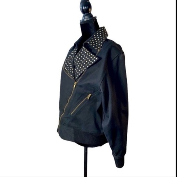 Vintage 90's black jean moto jacket with gold embellishments by IB Diffusion - Picture 4 of 7